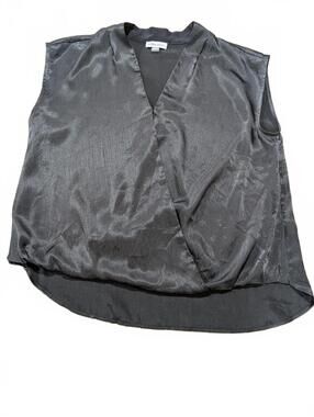 Calvin Klein Satin Faux Wrap Top Blouse Size L Flawless EUC